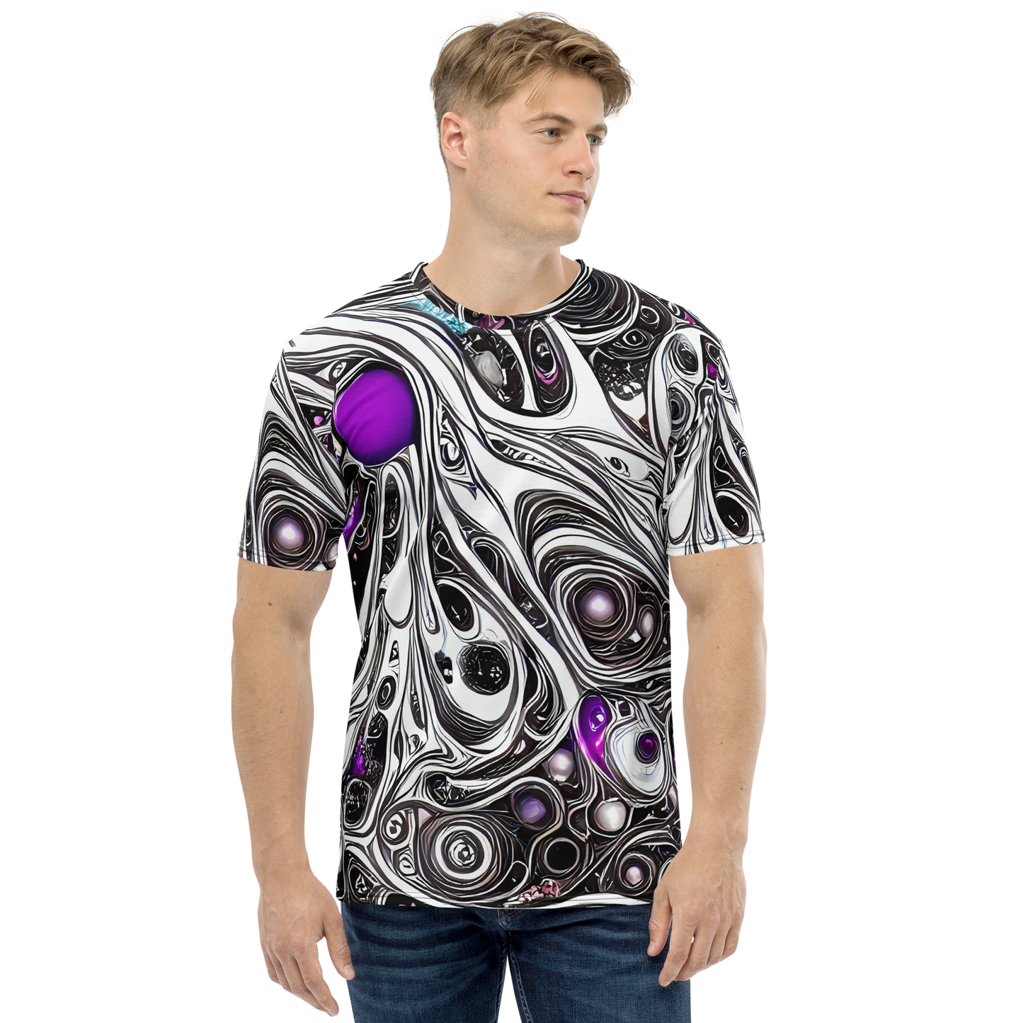 Men's Crew Neck T-Shirt - Neo-Noir Waves