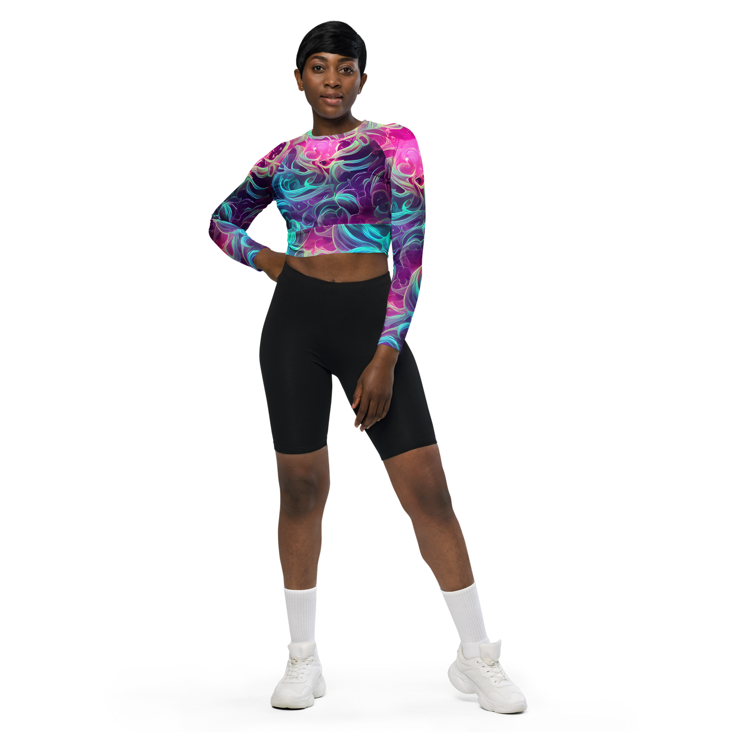 Long Sleeve Crop Top - Galactic Bloom