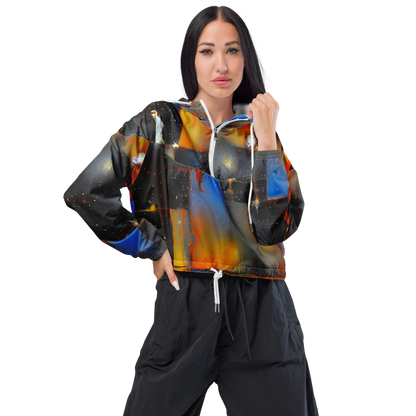 Women's Cropped Windbreaker - Monet's Matrix