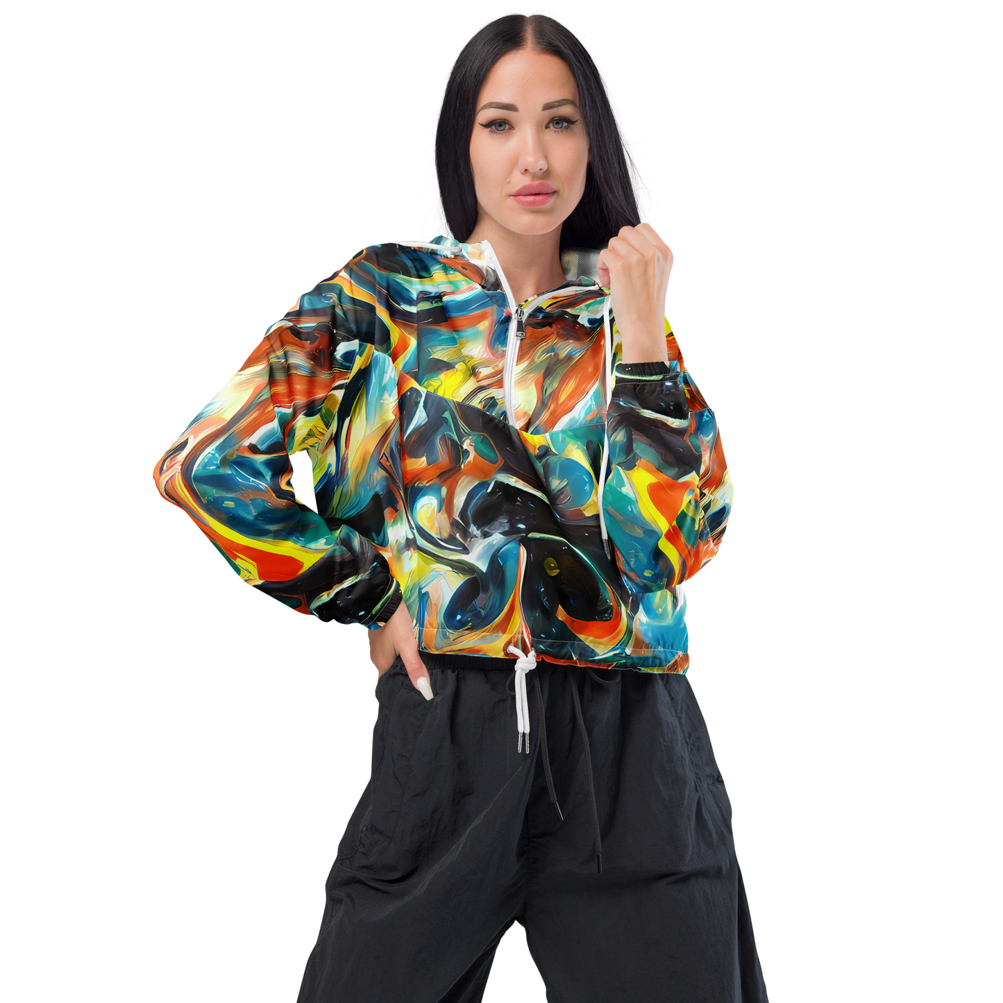 Women's Cropped Windbreaker - Chromatic Vortex