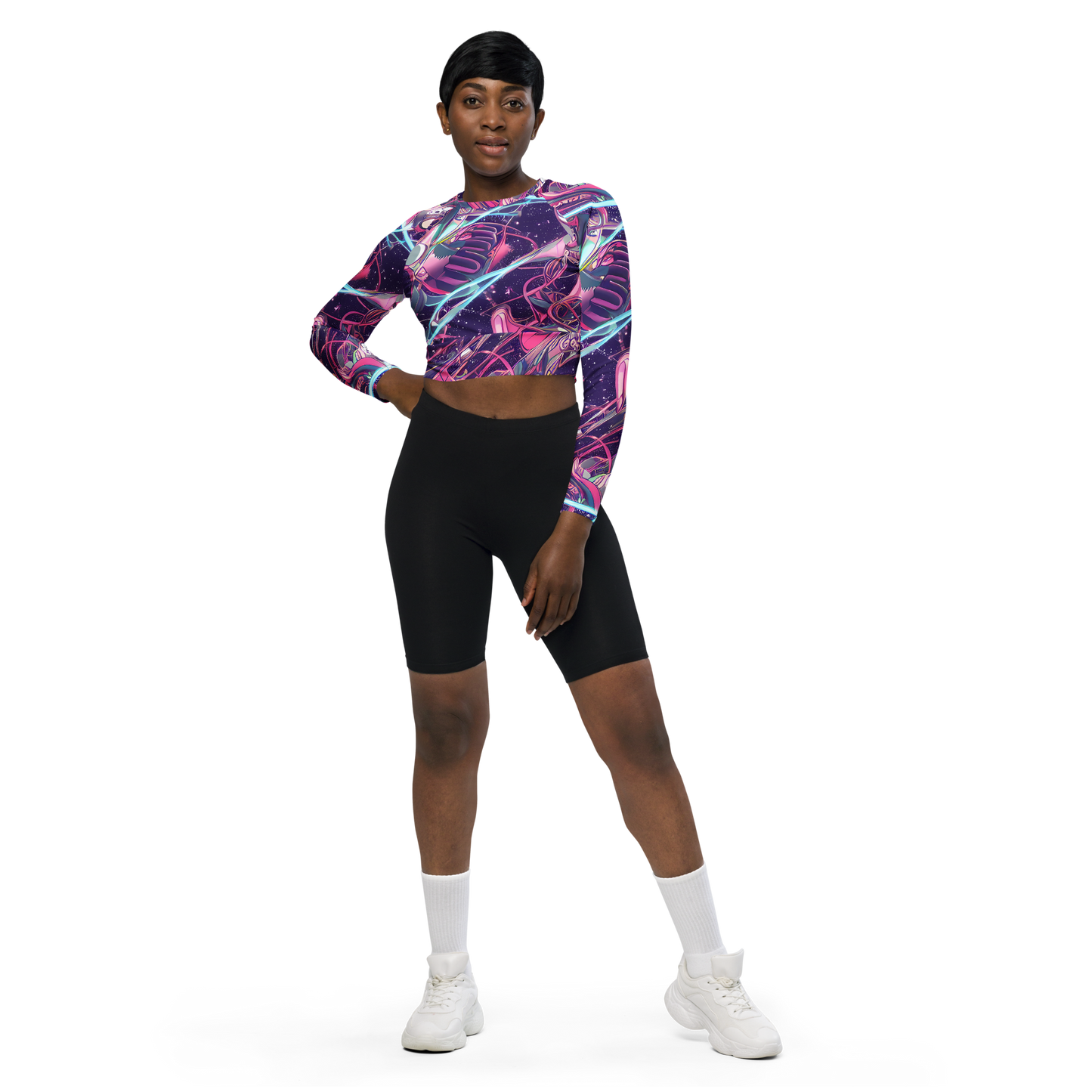 Long Sleeve Crop Top - Neo-Tokyo Twirl