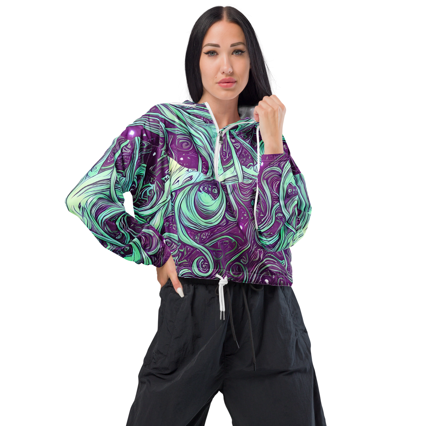 Women's Cropped Windbreaker - Temple Swirls