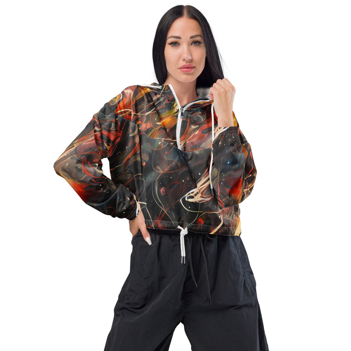 Women's Cropped Windbreaker - Temporal Vortex