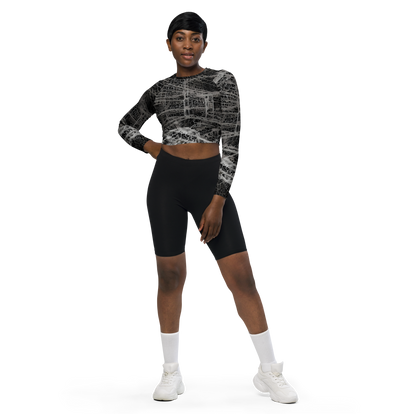 Long Sleeve Crop Top - Monochrome Mesh