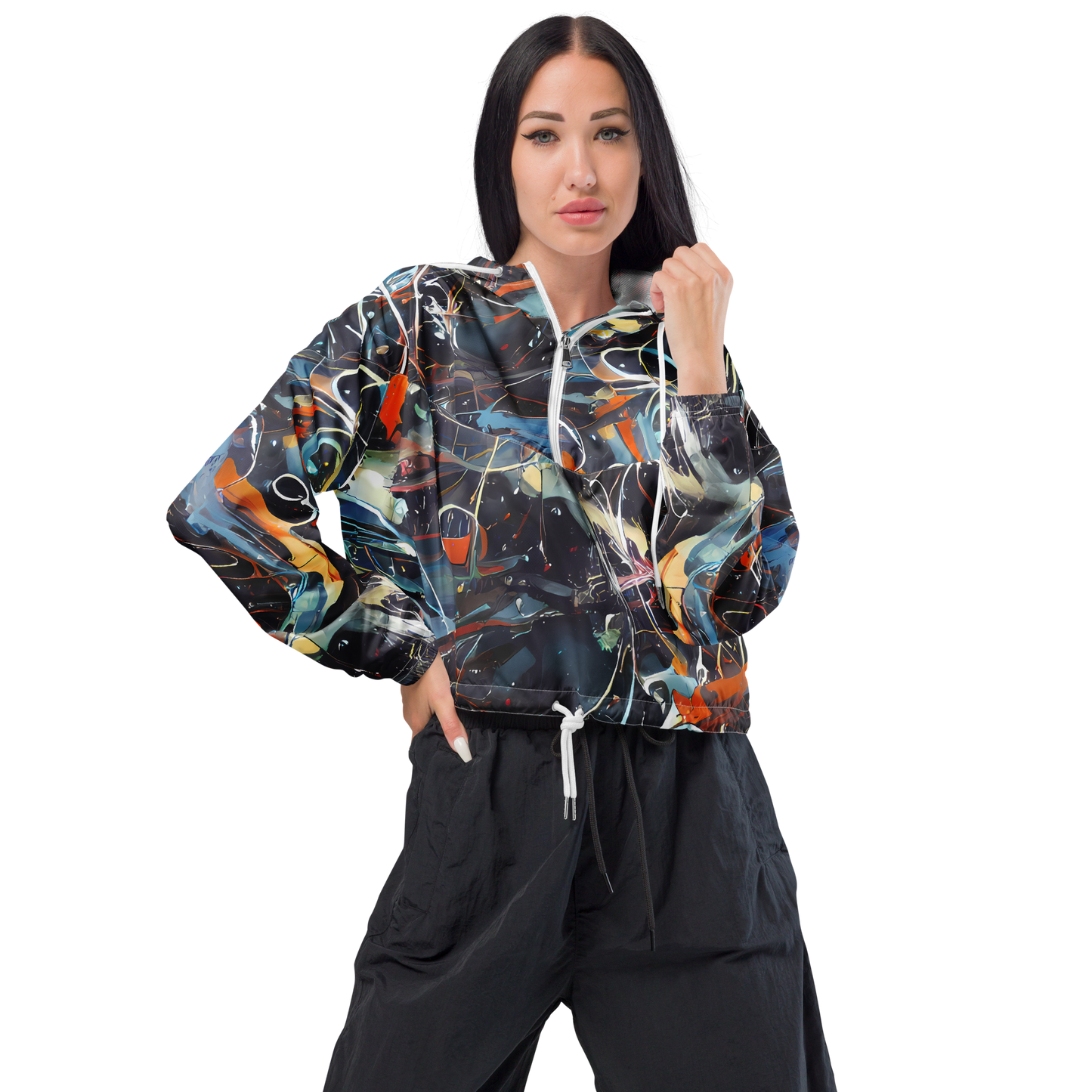 Women's Cropped Windbreaker - Neo-Splash Labyrinth