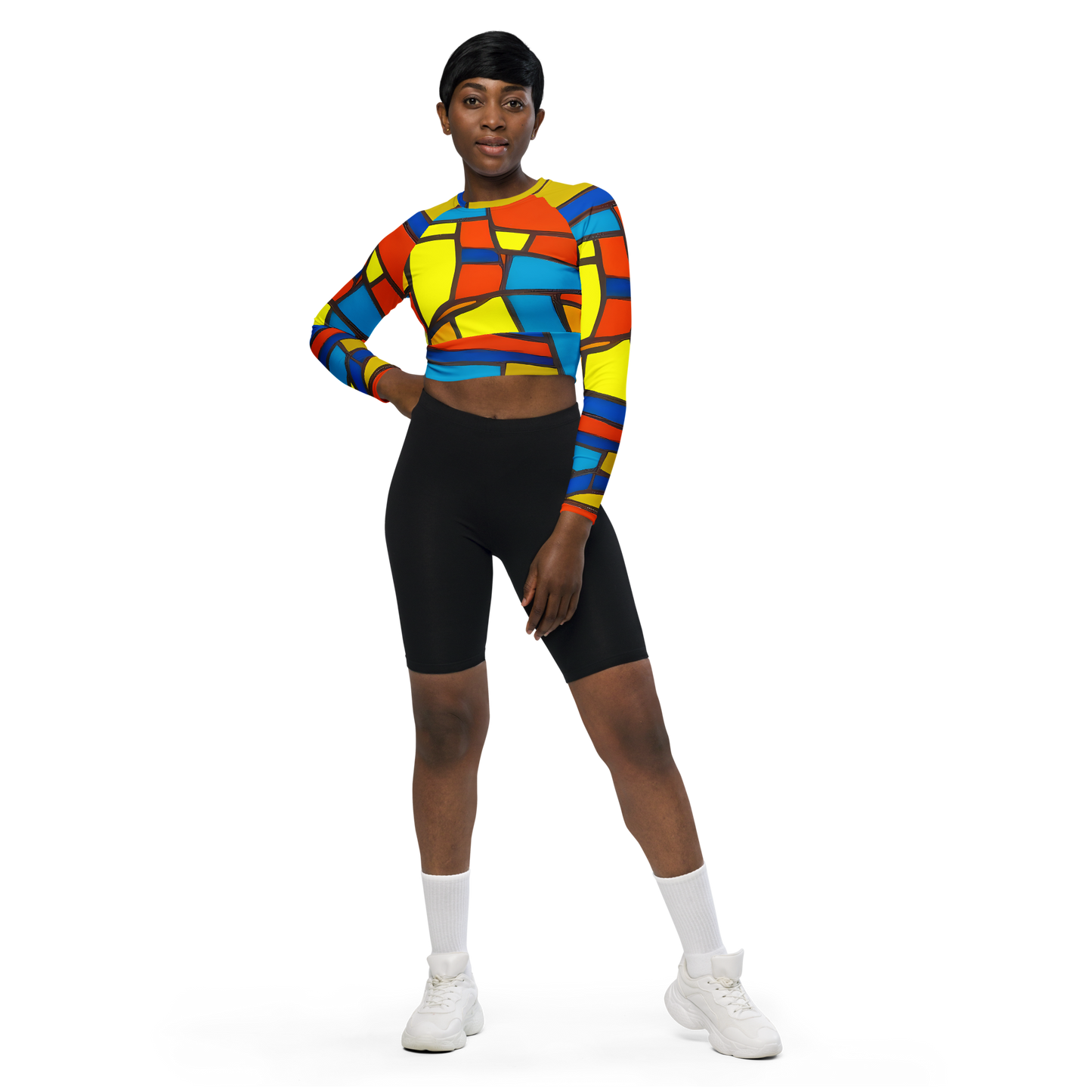 Long Sleeve Crop Top - Mondrian Mesh