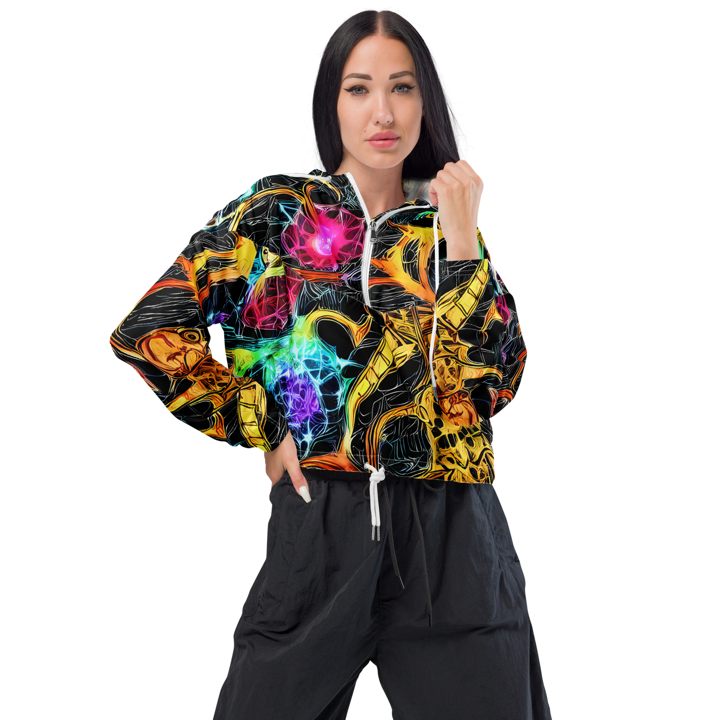 Women's Cropped Windbreaker - Psychedelic Pulsar