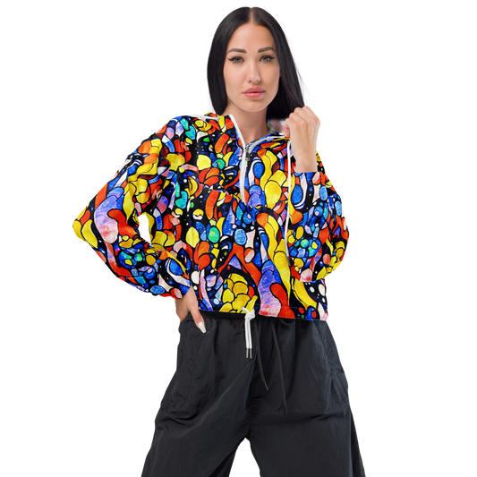 Women's Cropped Windbreaker - Supernova Symphony