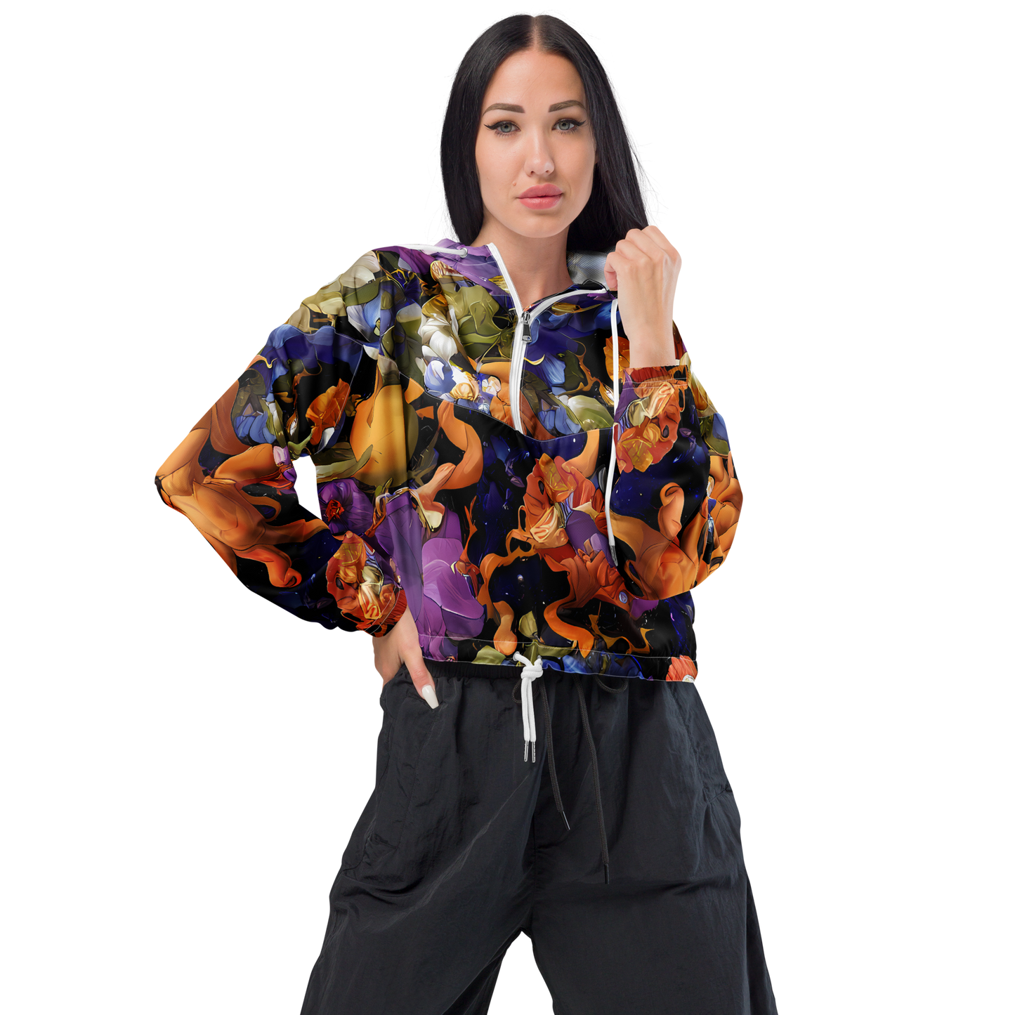 Women's Cropped Windbreaker - Blooming Cosmos