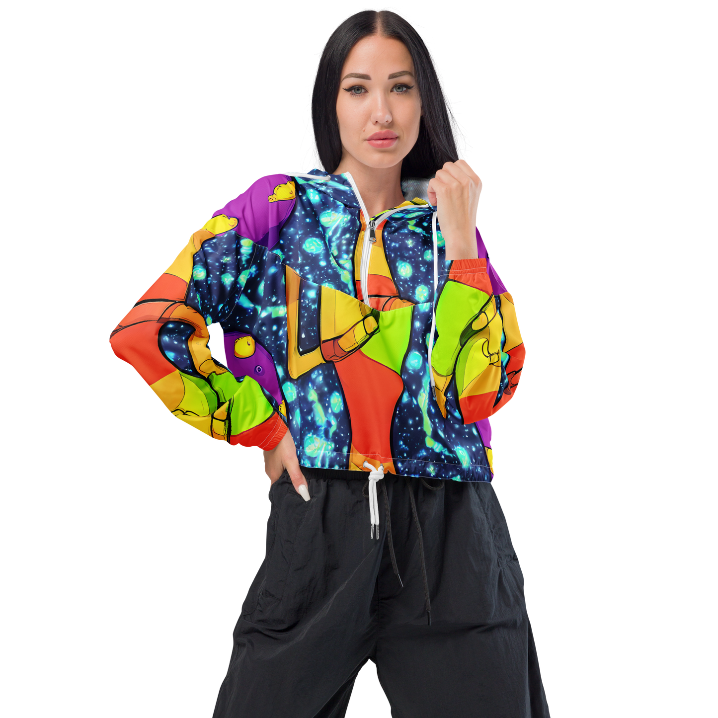 Women's Cropped Windbreaker - Cosmic Siblings