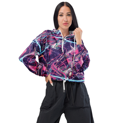 Women's Cropped Windbreaker - Neo-Tokyo Twirl