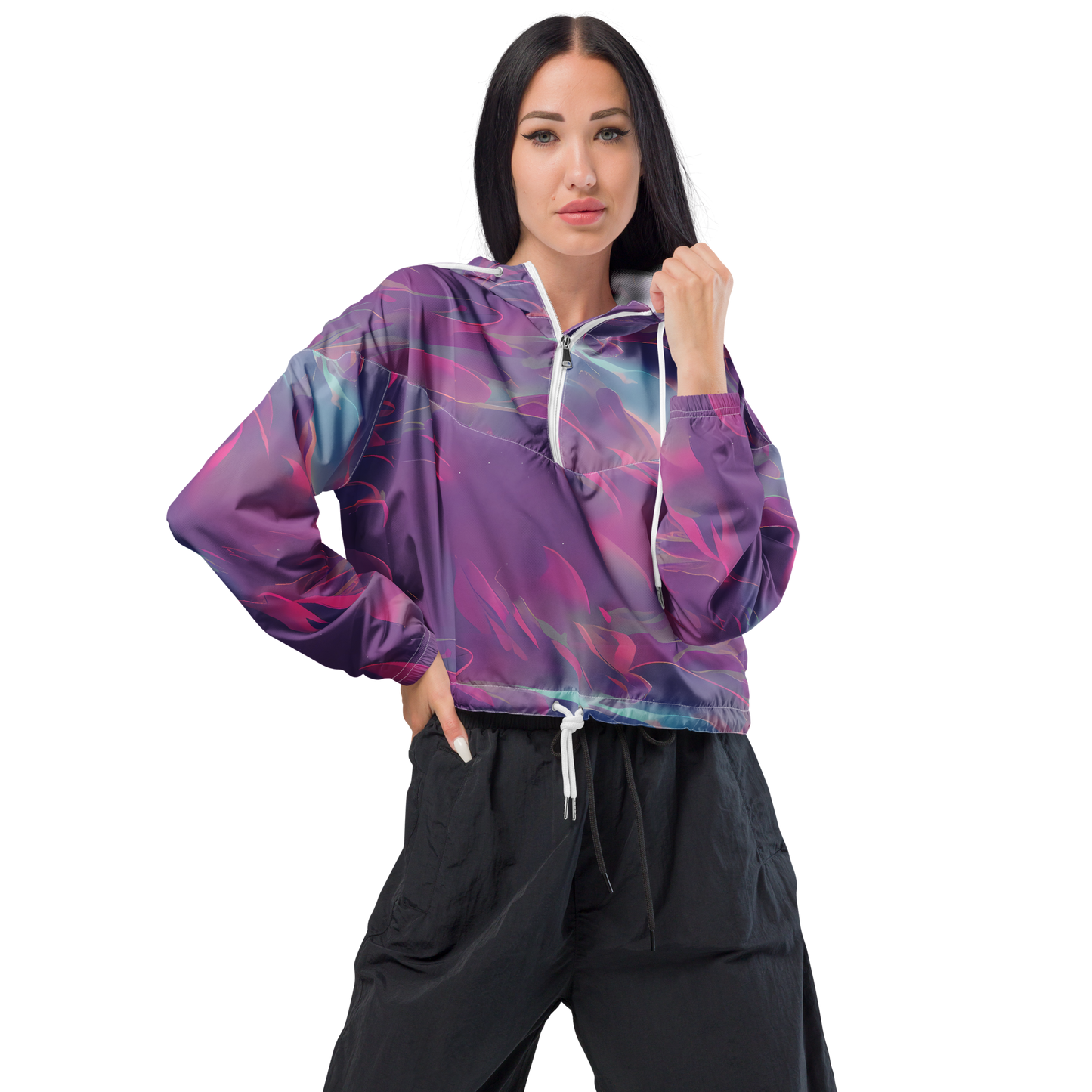 Women's Cropped Windbreaker - Dreamscape Swirl