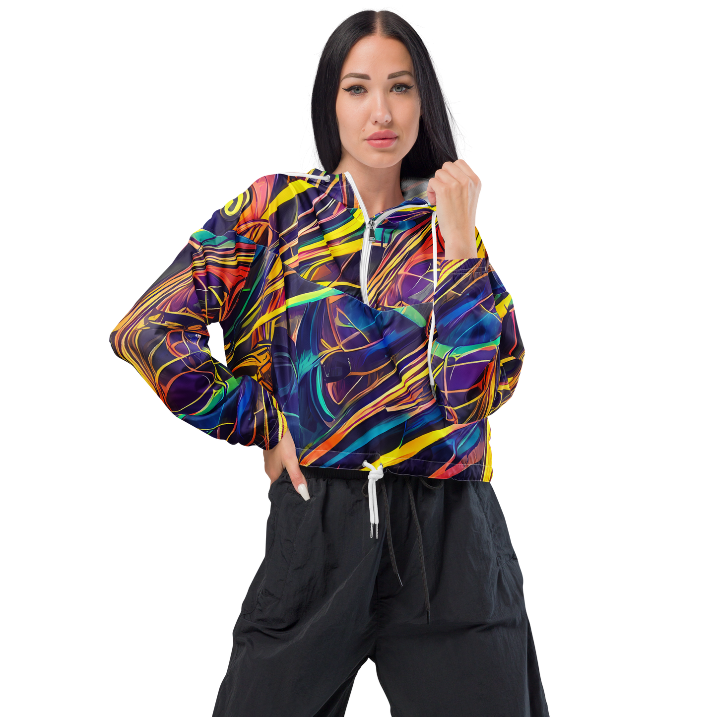 Women's Cropped Windbreaker - Vector Rhapsody