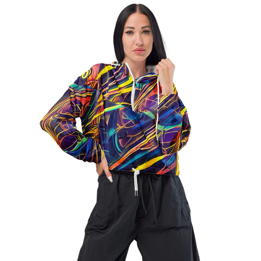 Women's Cropped Windbreaker - Vector Rhapsody