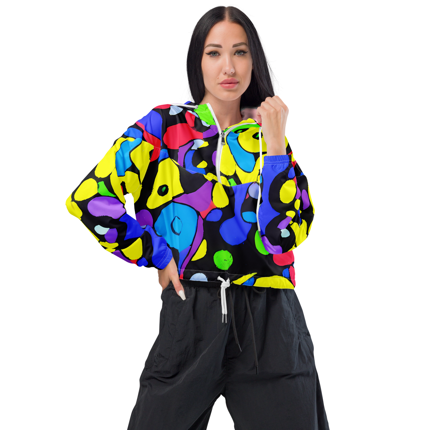 Women's Cropped Windbreaker - Miró's Mosaic