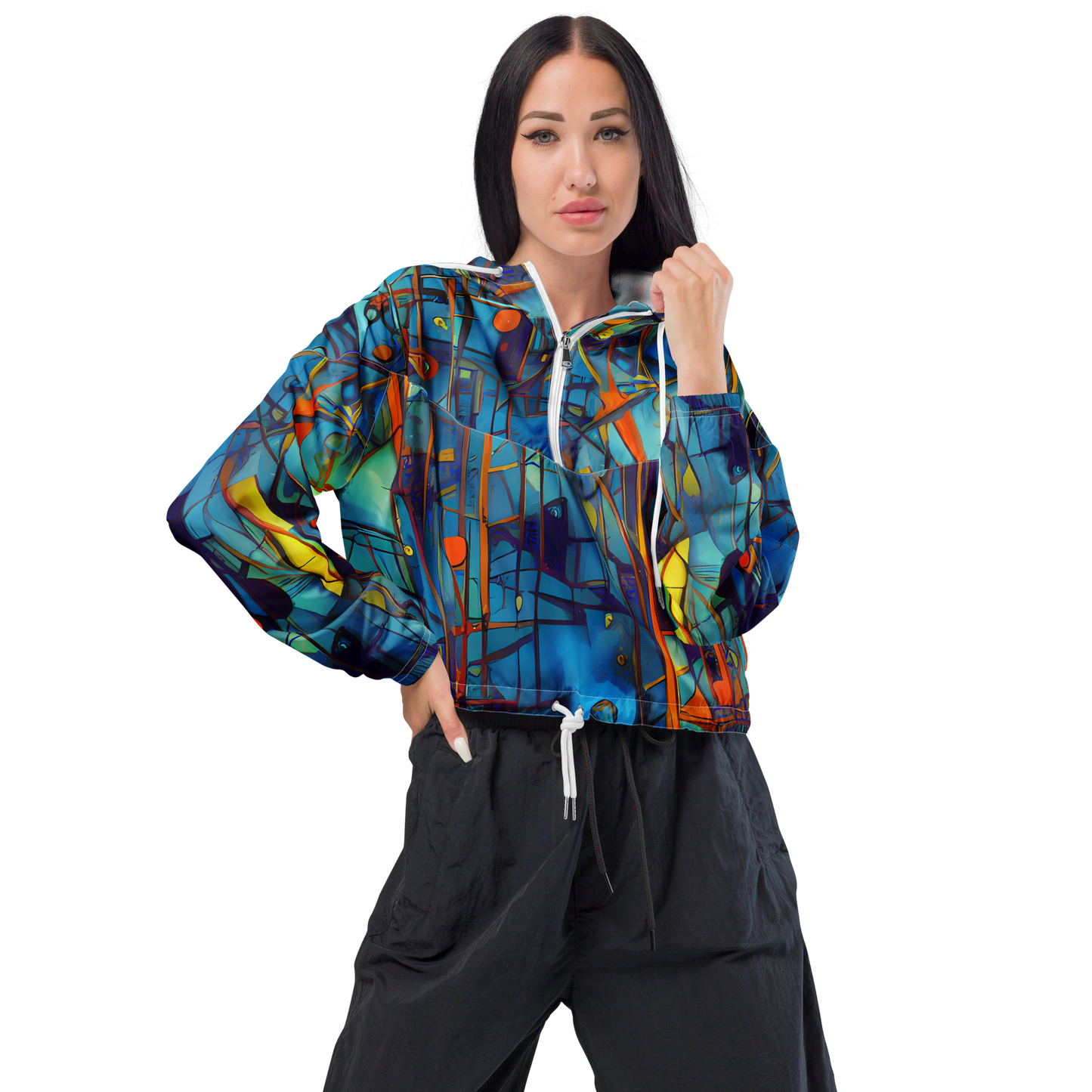 Women's Cropped Windbreaker - Abstract Eddy