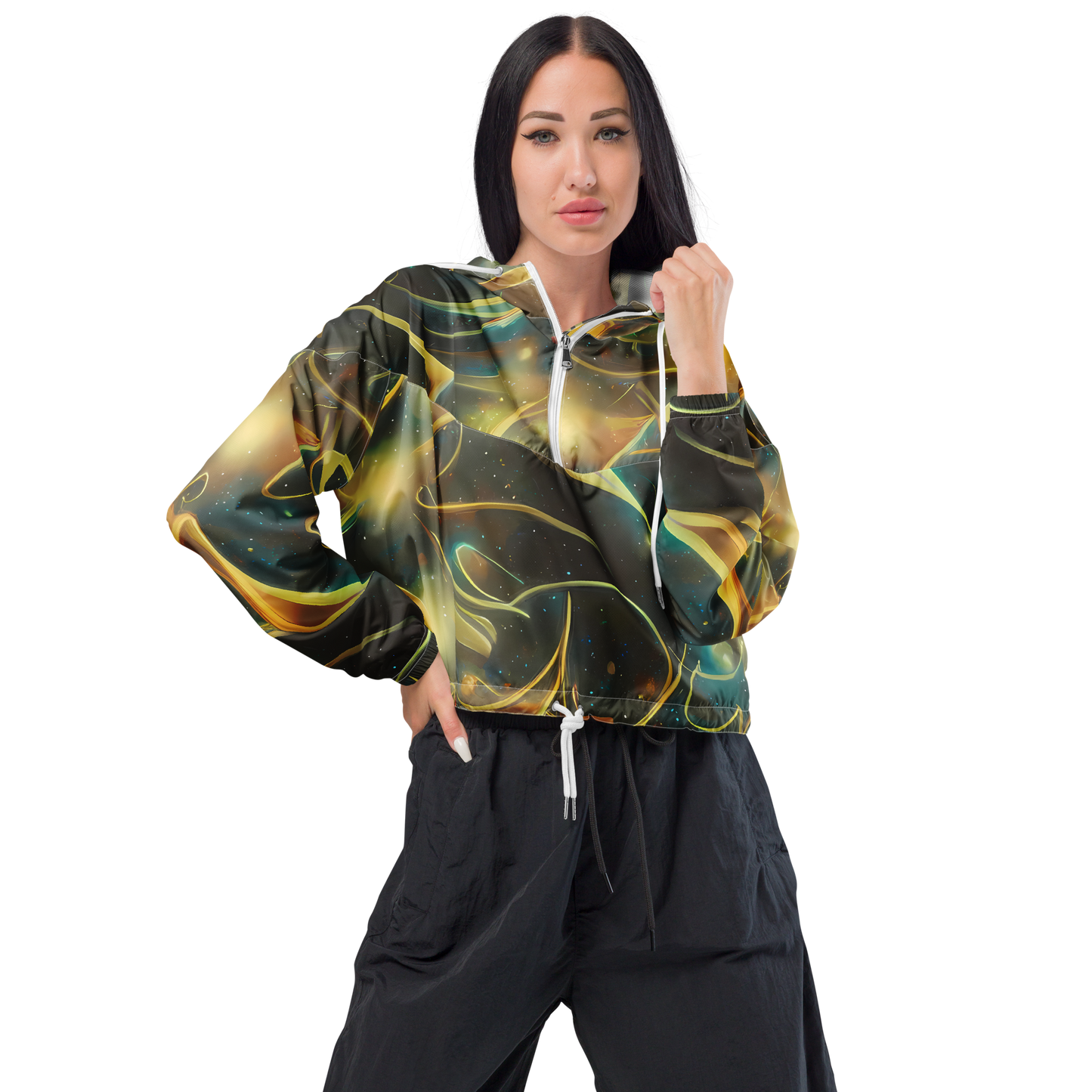 Women's Cropped Windbreaker - Whispering Galaxies