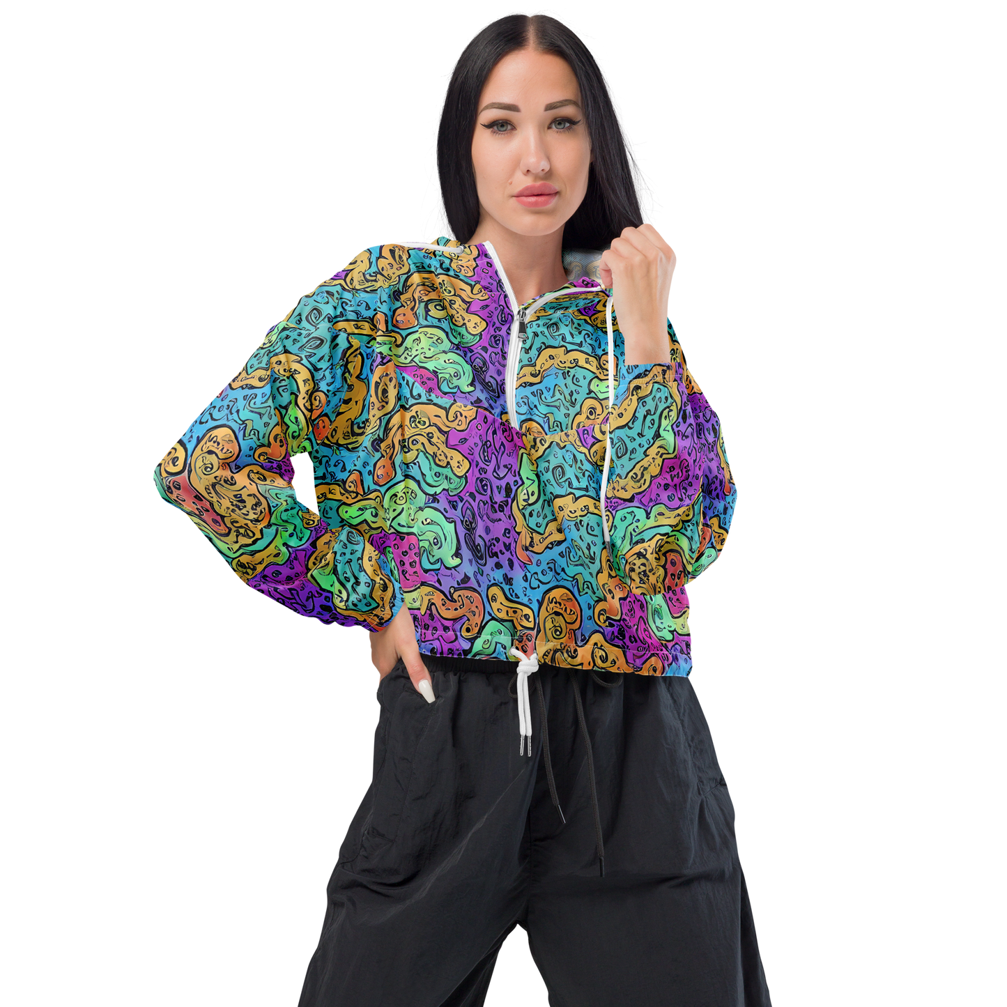 Women's Cropped Windbreaker - Intergalactic Graffiti