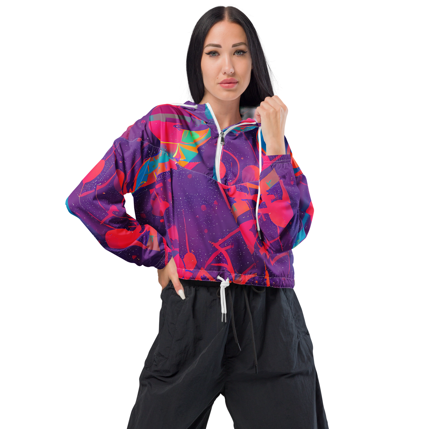 Women's Cropped Windbreaker - Spheric Rhapsody