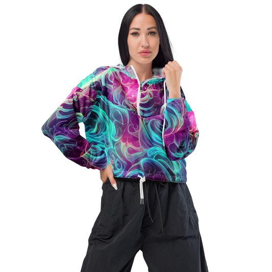 Women's Cropped Windbreaker - Galactic Bloom