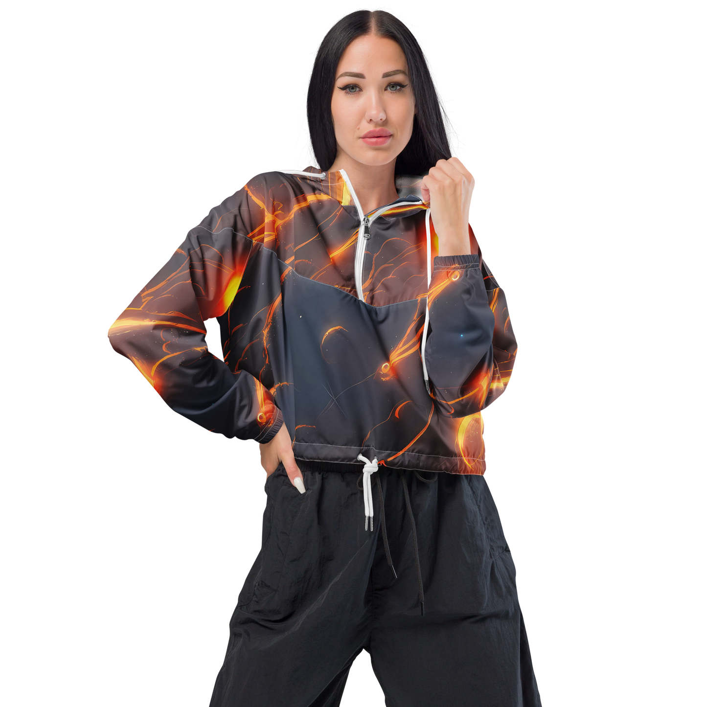 Women's Cropped Windbreaker - Inferno Spirals