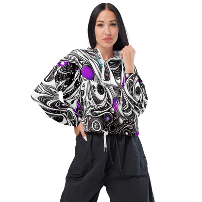 Women's Cropped Windbreaker - Neo-Noir Waves