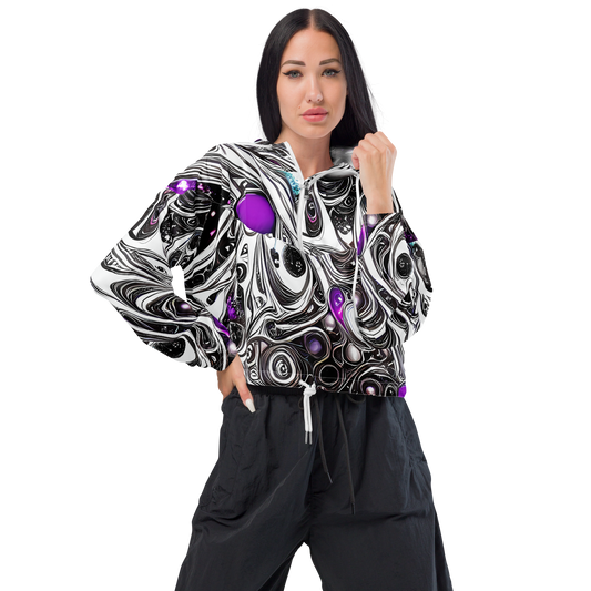 Women's Cropped Windbreaker - Neo-Noir Waves