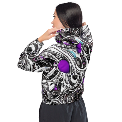 Women's Cropped Windbreaker - Neo-Noir Waves