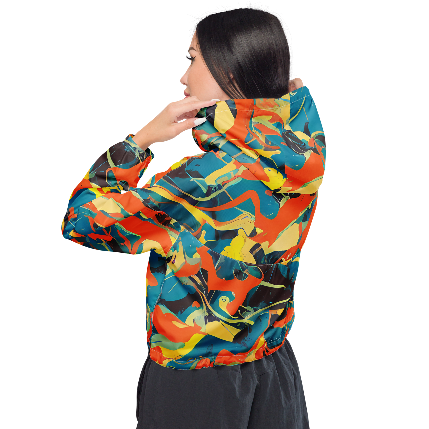 Women's Cropped Windbreaker - Abstract Tango