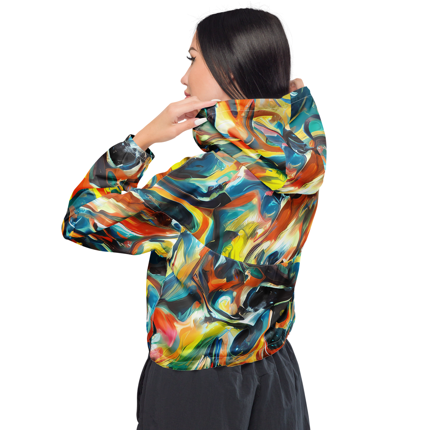 Women's Cropped Windbreaker - Chromatic Vortex