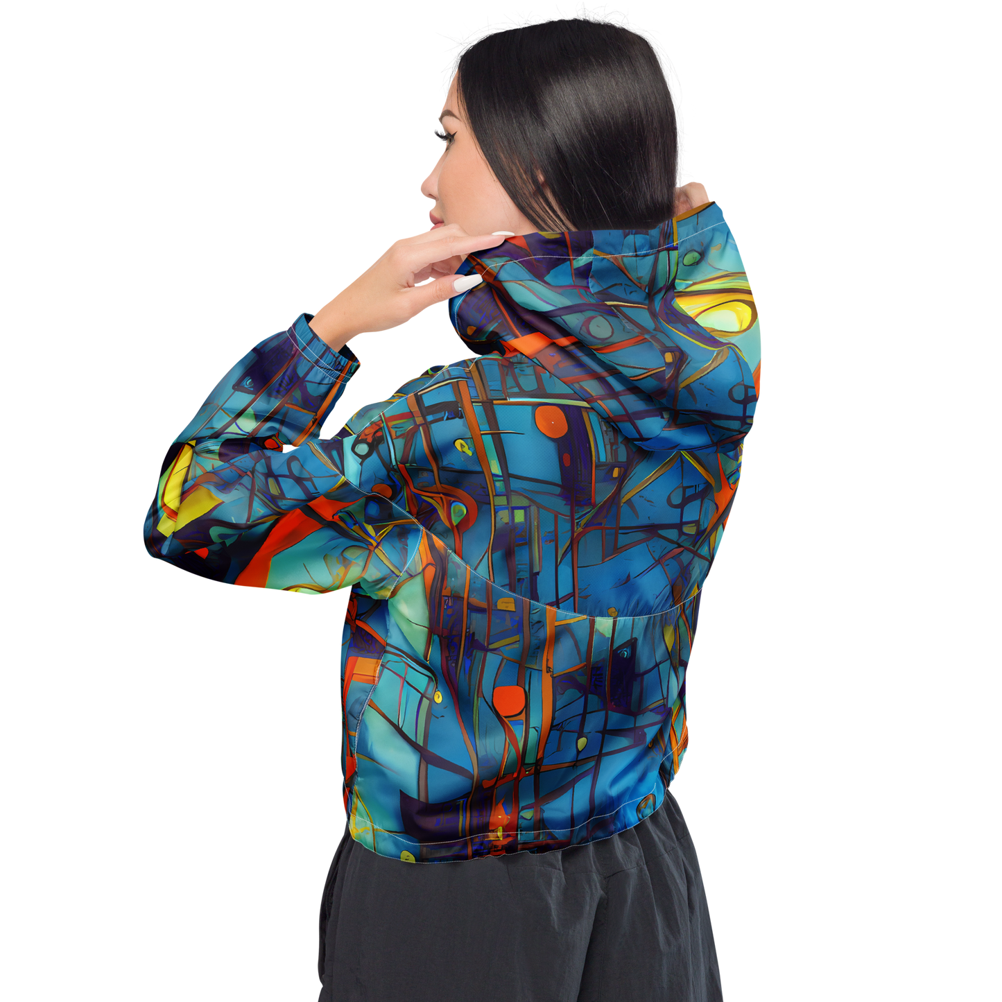 Women's Cropped Windbreaker - Abstract Eddy