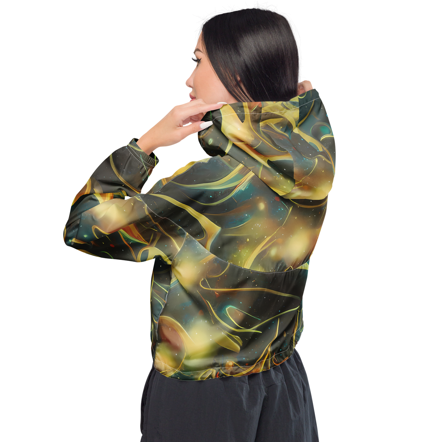 Women's Cropped Windbreaker - Whispering Galaxies