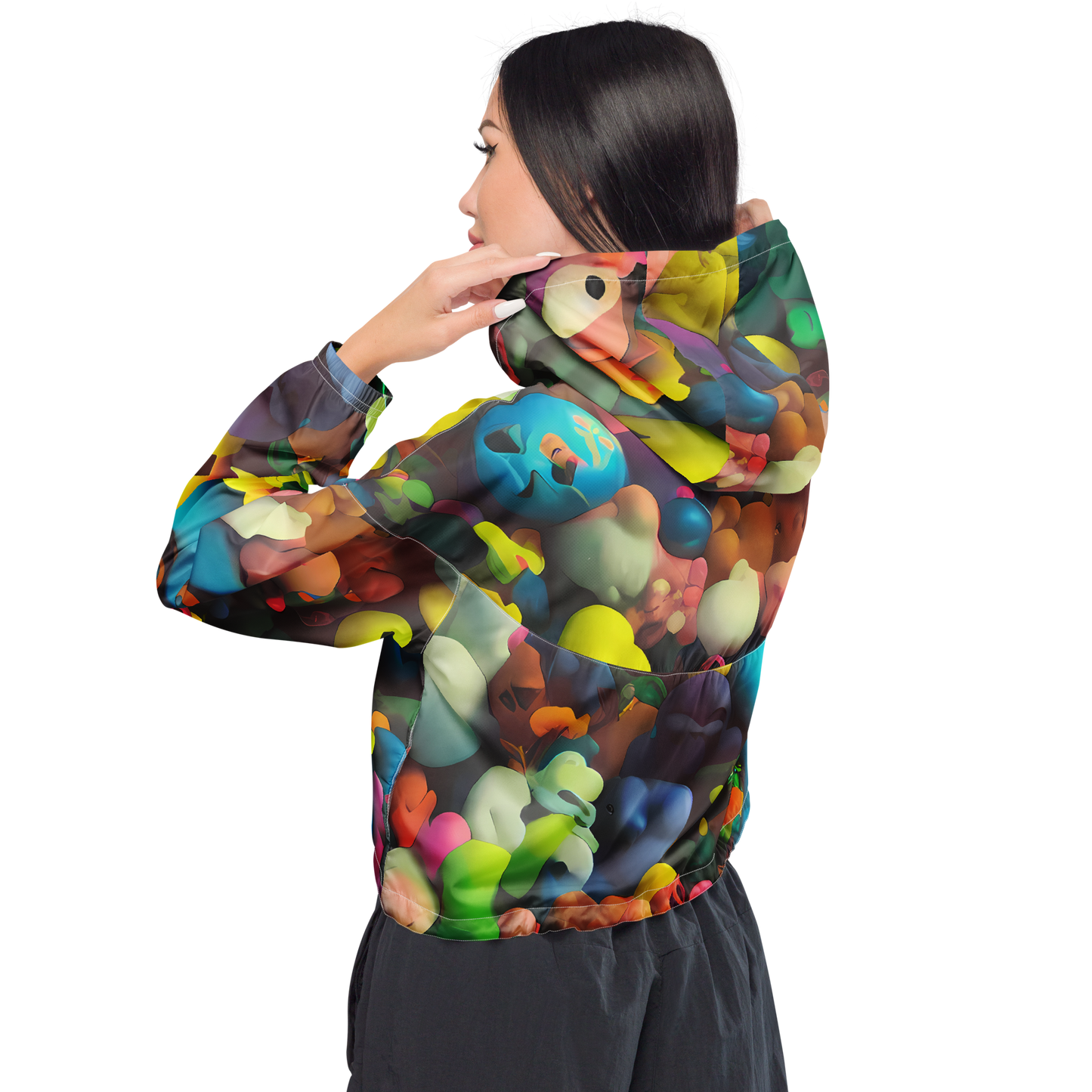 Women's Cropped Windbreaker - Bubble Pop Art