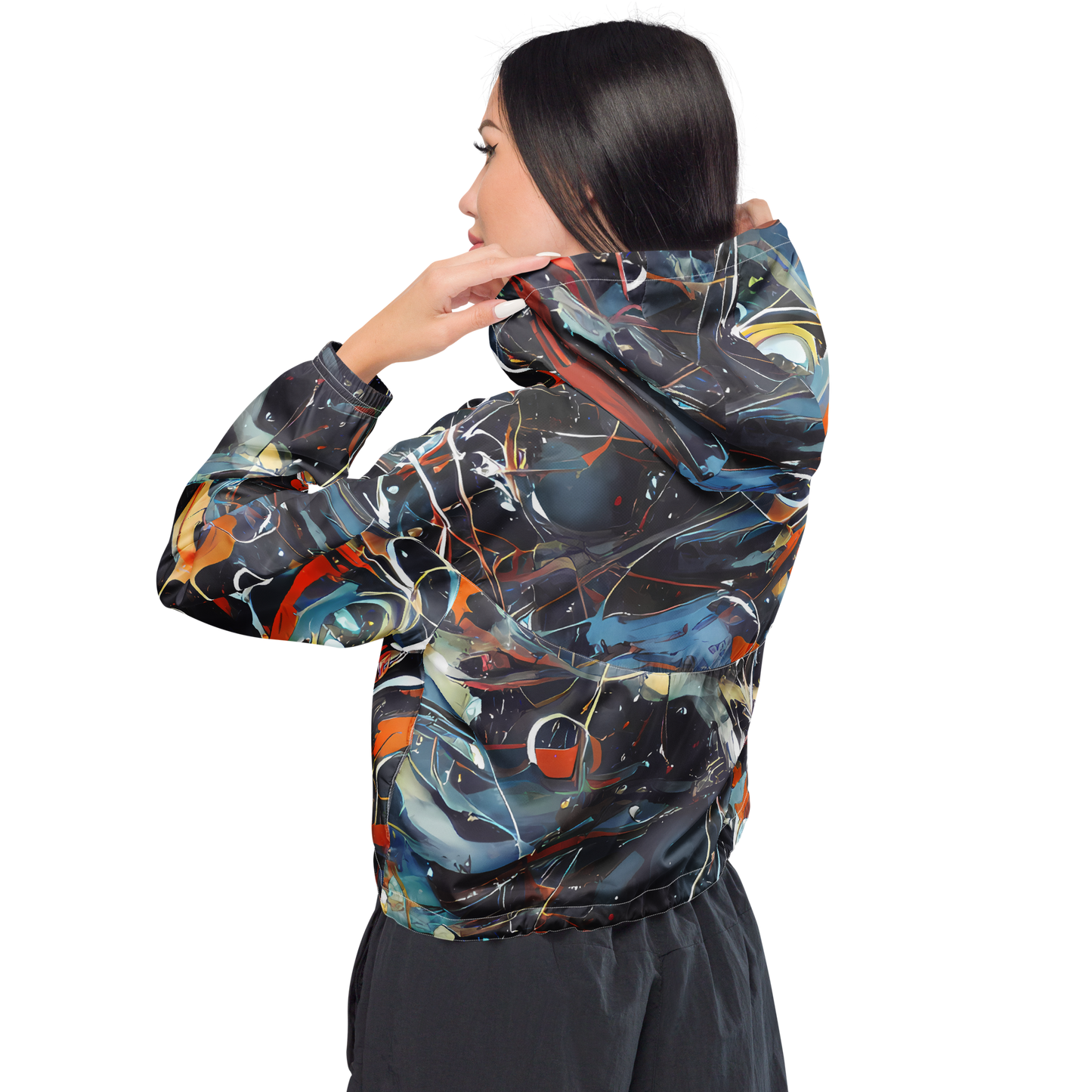 Women's Cropped Windbreaker - Neo-Splash Labyrinth