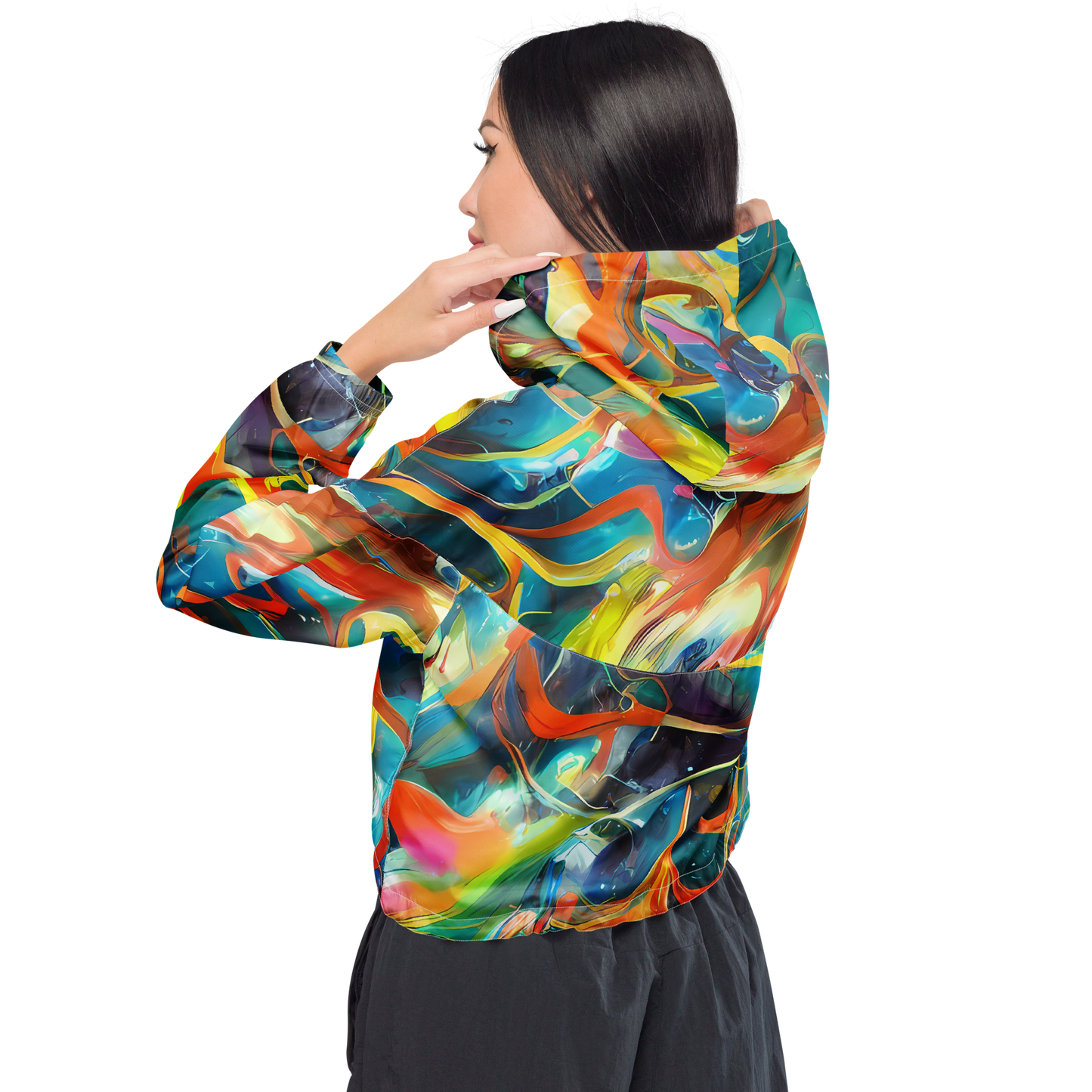 Women's Cropped Windbreaker - Cecily’S Swirl