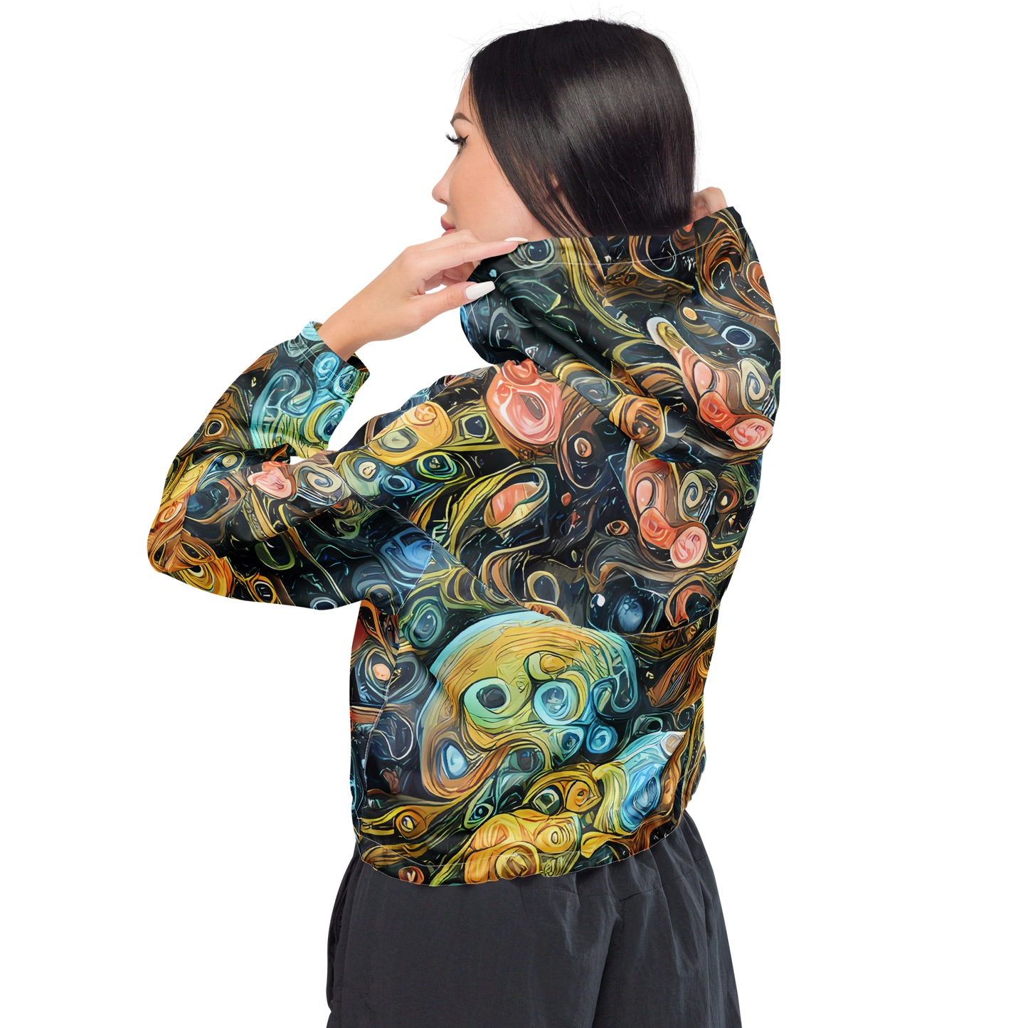 Women's Cropped Windbreaker - Wild Cosmos