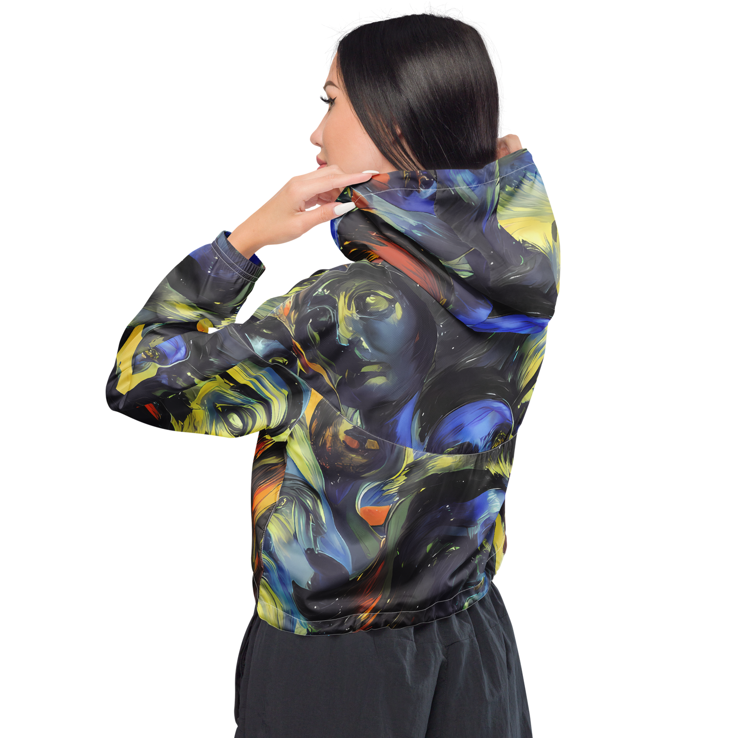 Women's Cropped Windbreaker - Cosmic Visages