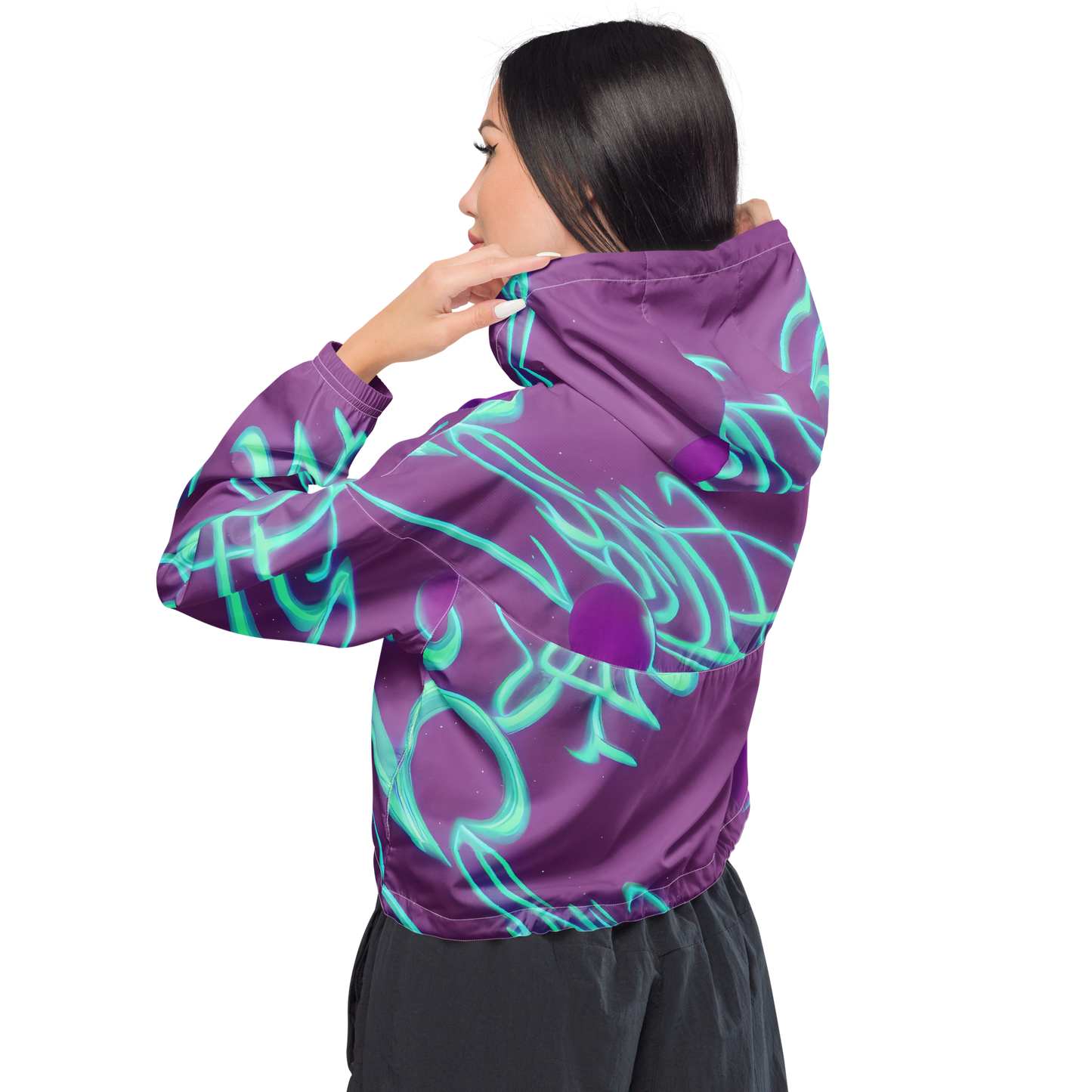 Women's Cropped Windbreaker - Neon Drift