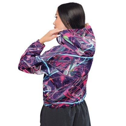 Women's Cropped Windbreaker - Neo-Tokyo Twirl