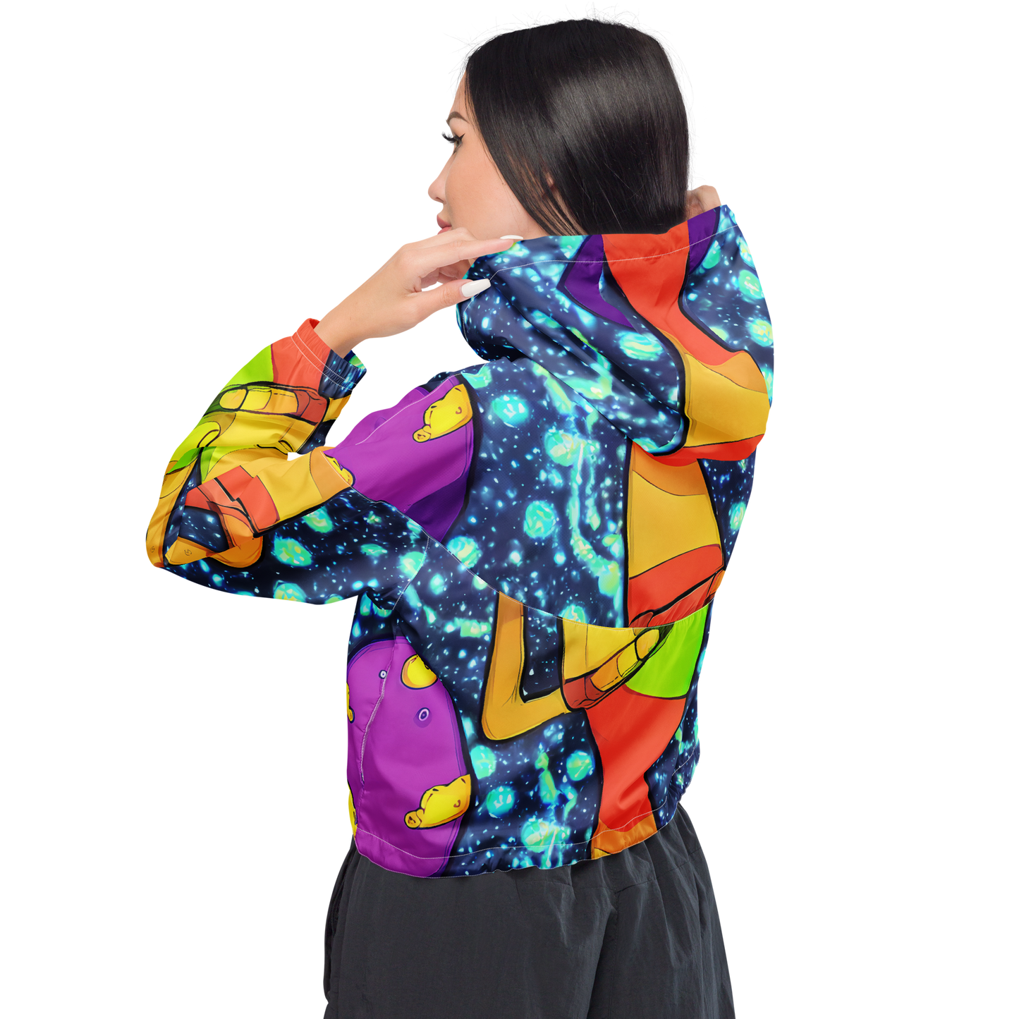 Women's Cropped Windbreaker - Cosmic Siblings