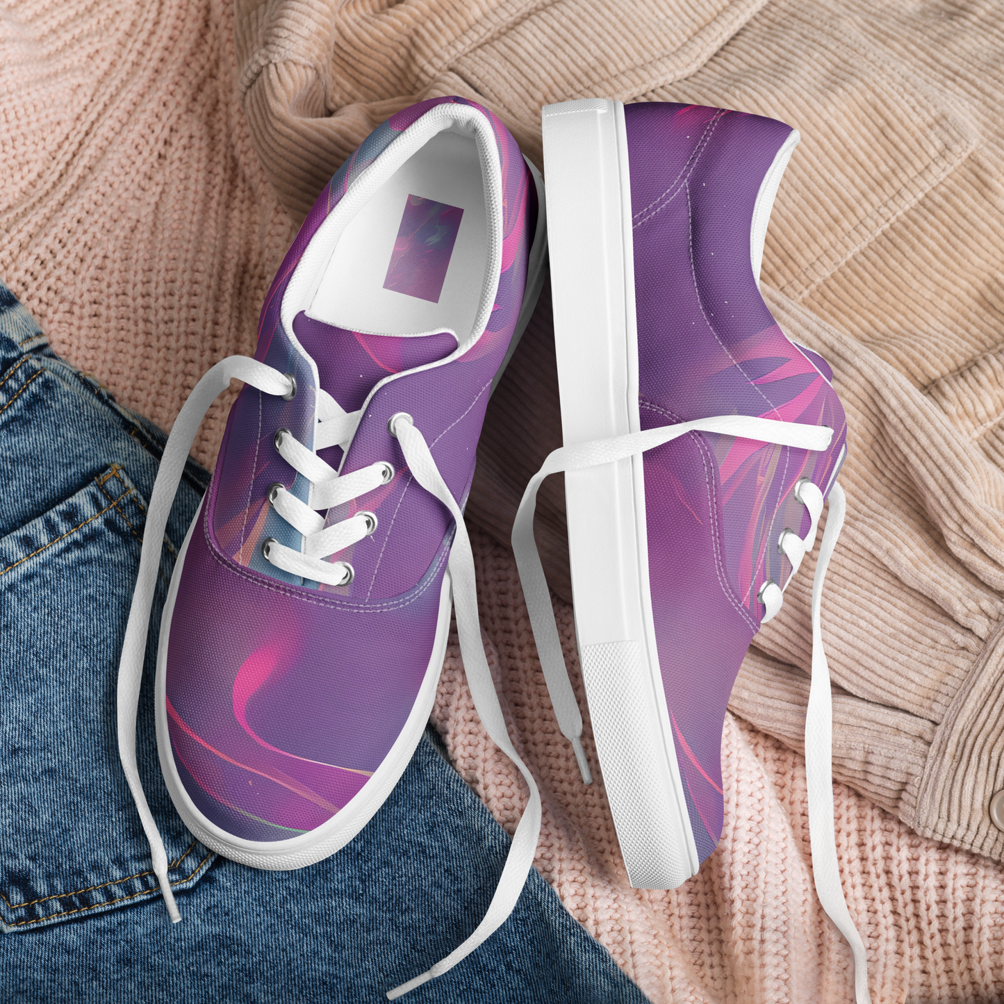 Women's Lace-Up Canvas Shoes - Dreamscape Swirl