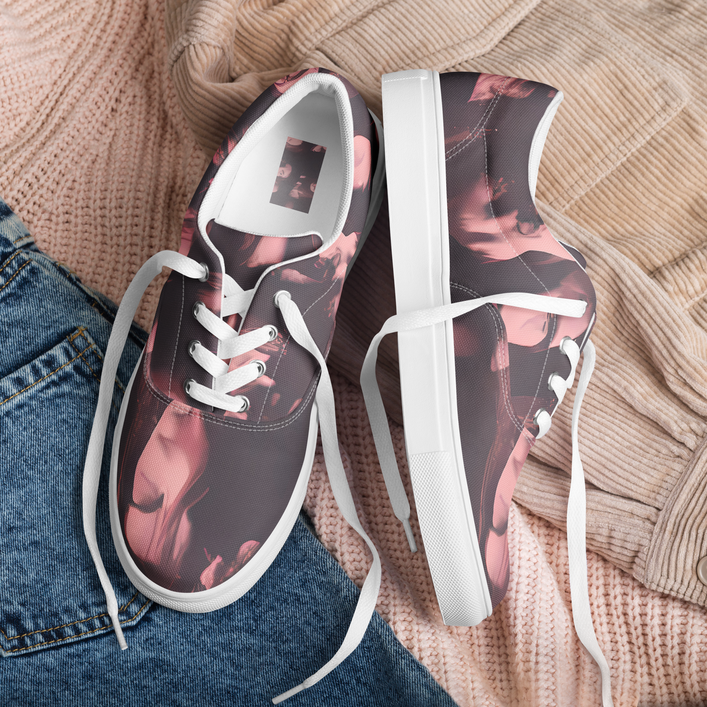 Women's Lace-Up Canvas Shoes - Portrait Whispers