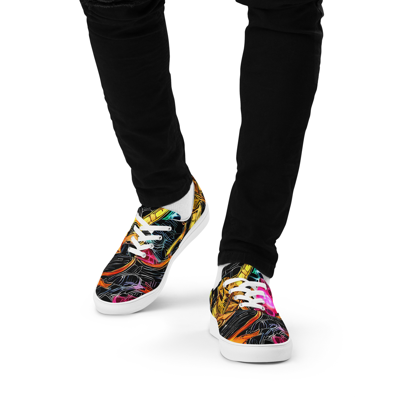 Men's Lace-Up Canvas Shoes - Psychedelic Pulsar
