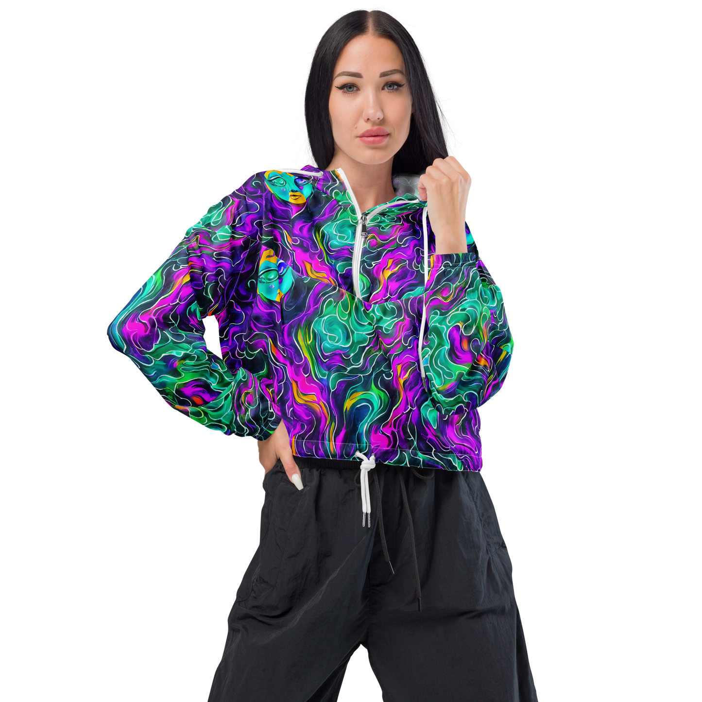 Women's Cropped Windbreaker - Vortex Dream