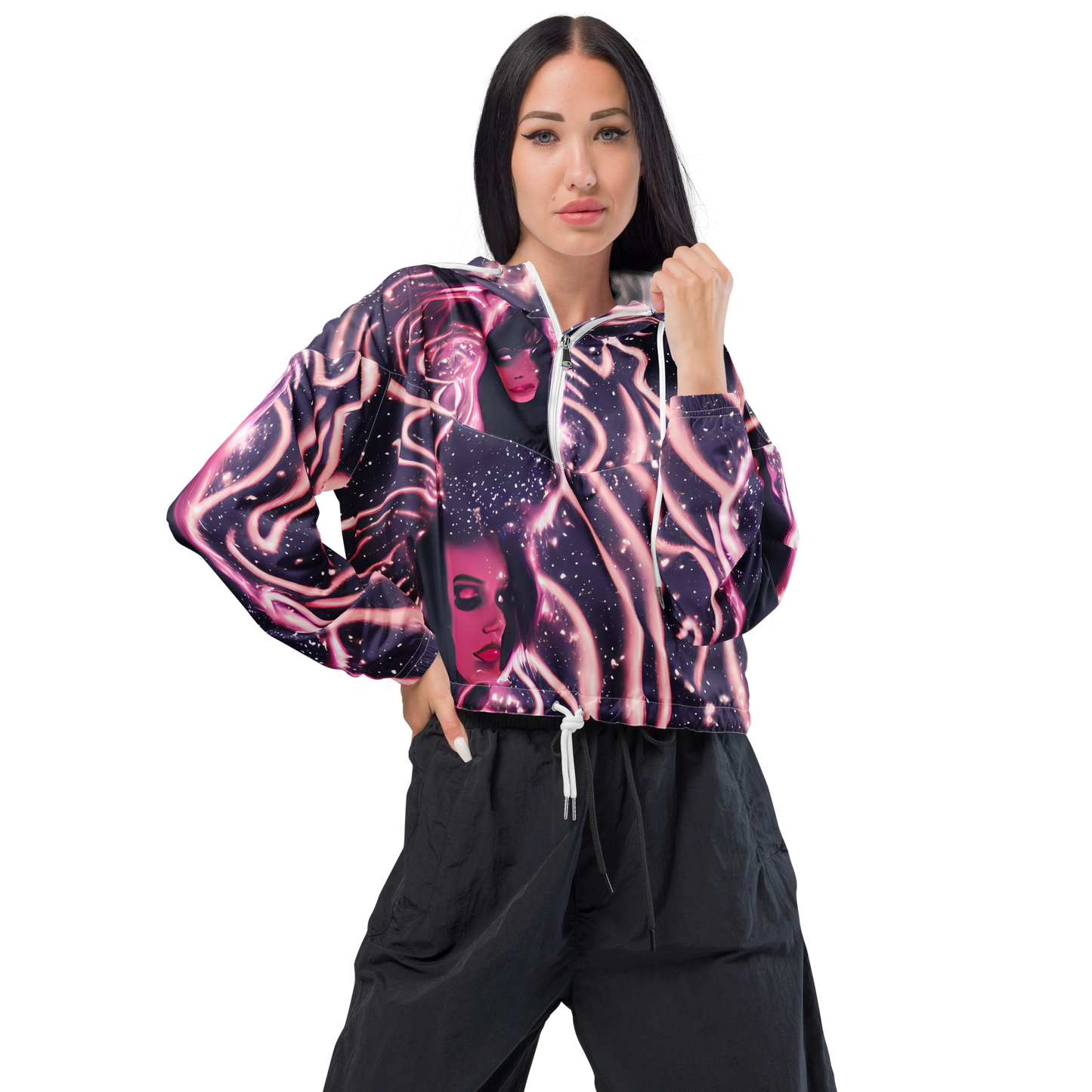 Women's Cropped Windbreaker - Stardust Siren