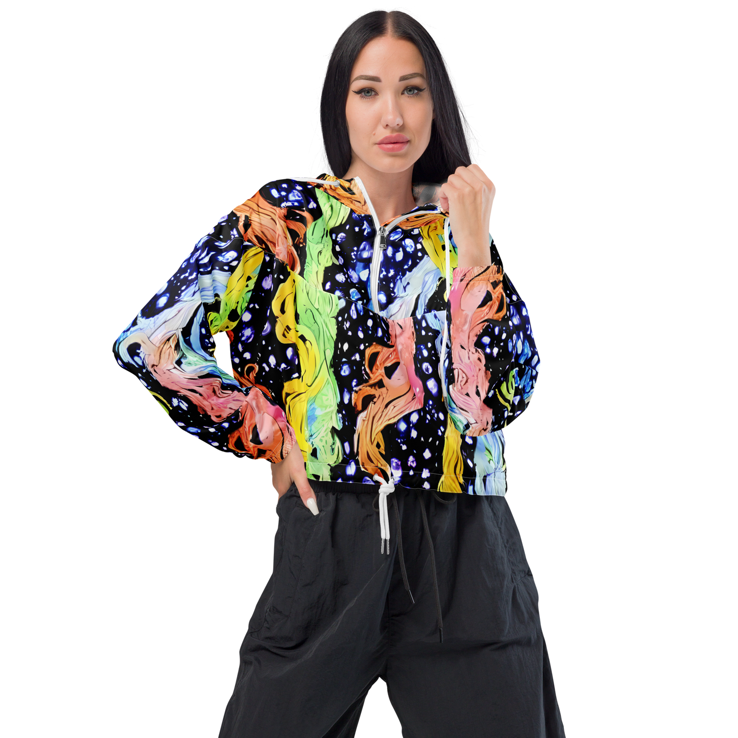 Women's Cropped Windbreaker - Celestial Serenade