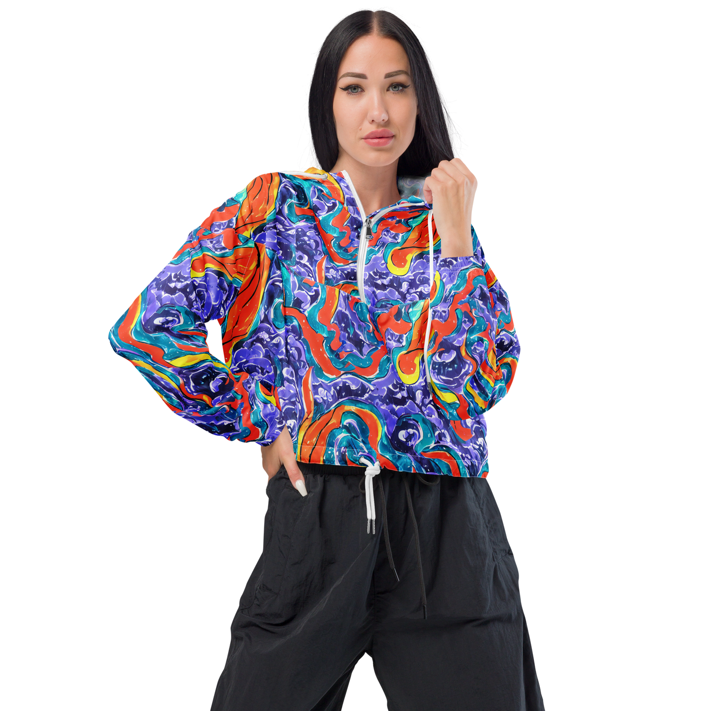 Women's Cropped Windbreaker - Galactic Waves