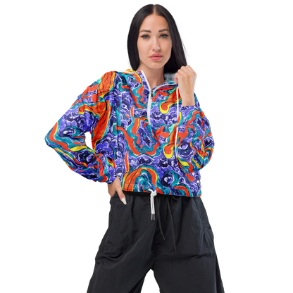 Women's Cropped Windbreaker - Galactic Waves