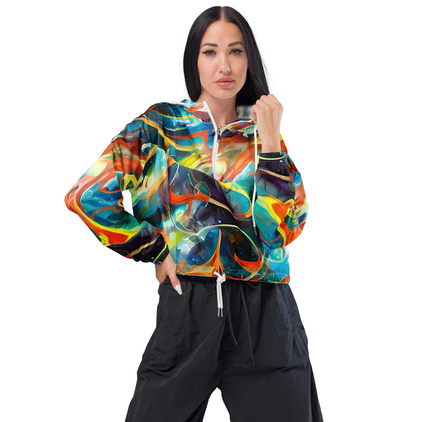 Women's Cropped Windbreaker - Cecily’S Swirl