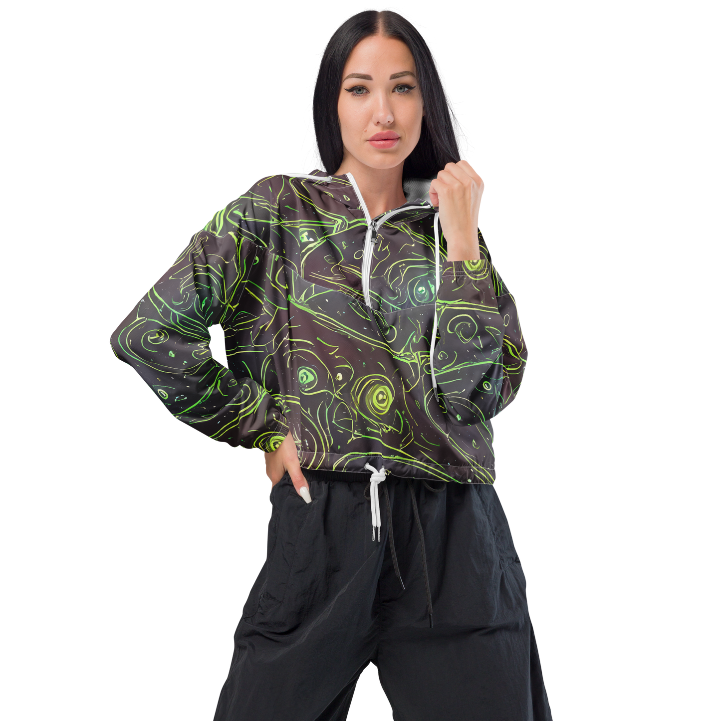 Women's Cropped Windbreaker - Starfield Scrolls